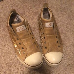 UGG gold sequined and sheepskin sneakers Size 8.5